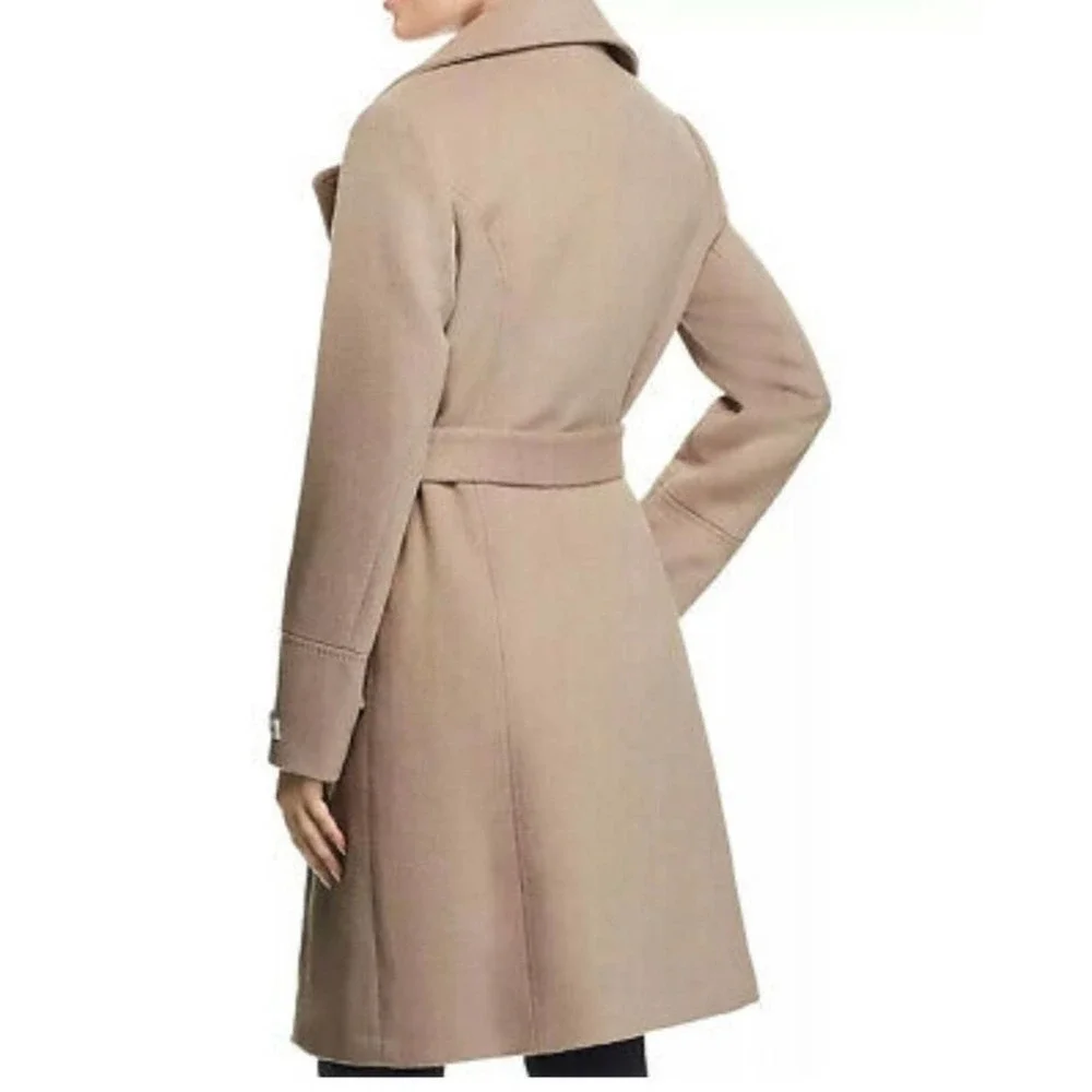 Calvin‎ Klein Notched Collar Wrap Coat In wheat angora blend size 8